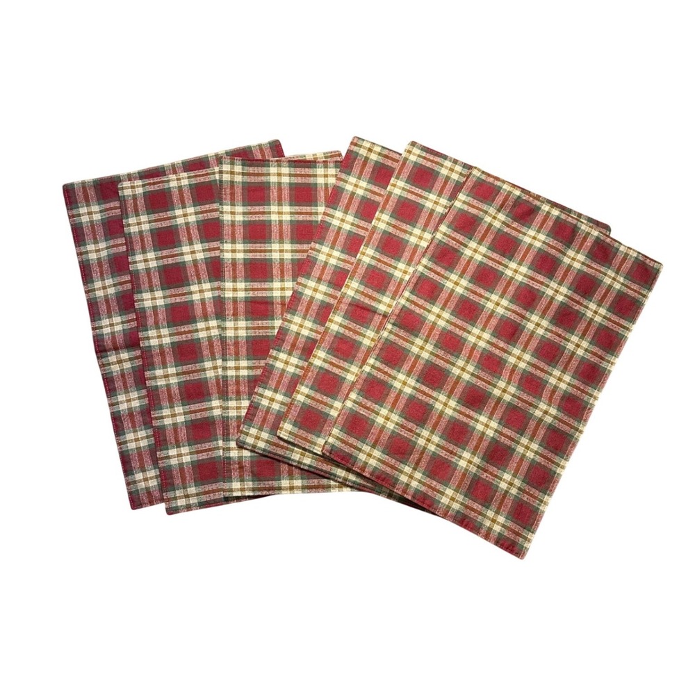 Longaberger Orchard Park Plaid Placemats Set of 6 Red Green Cream Country Decor